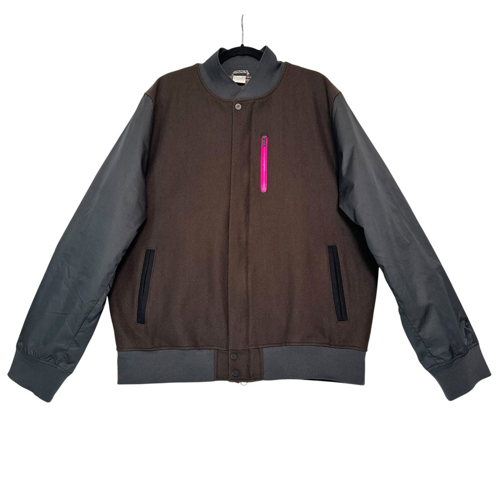 Nike Sportswear Wool Bomber Jacket Men's XXL Brown Gray‎ Varsity Zip 415101-201